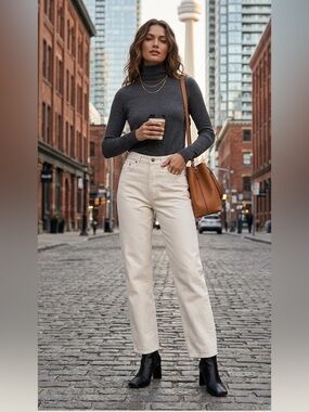Ksubi 
Brooklyn Mid High Rise Relaxed Straight Leg, Cream Size 25